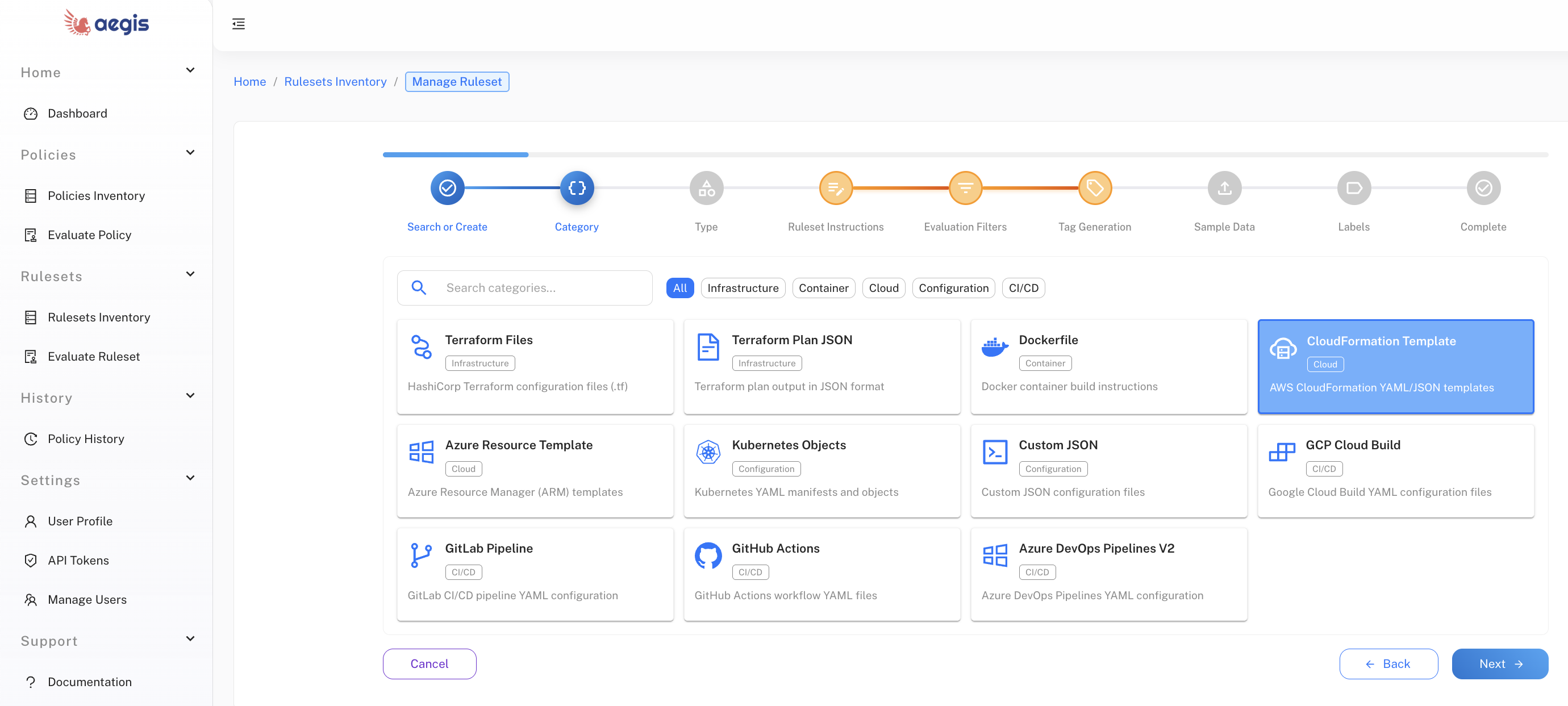 Guided Rules Creation workflow illustration - alt: Step-by-step policy management interface