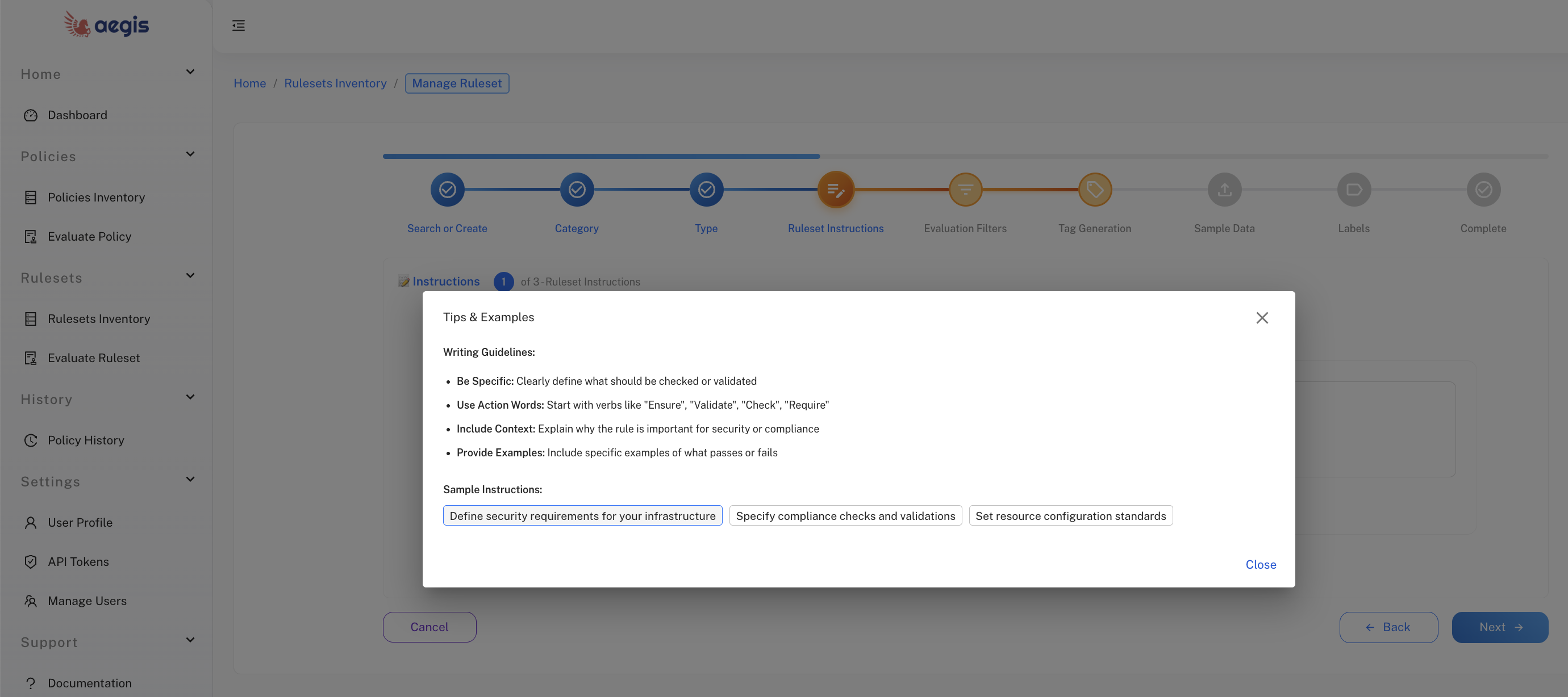 Contextual Tips and Examples UI - alt: Tips and examples shown in rule creation