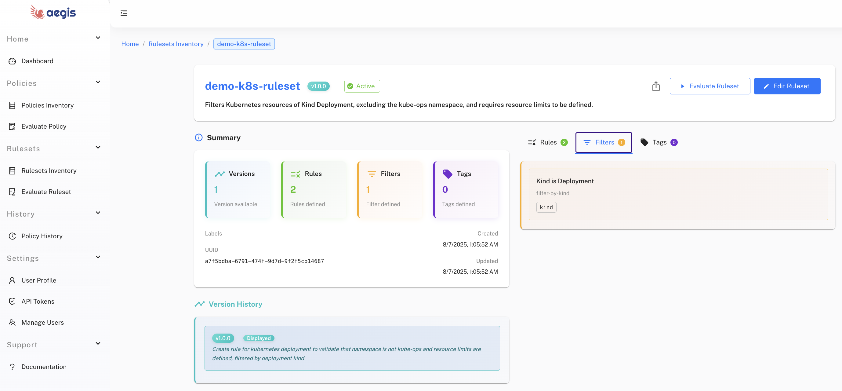 Default Filters feature - alt: Grouping multiple category types in a single policy